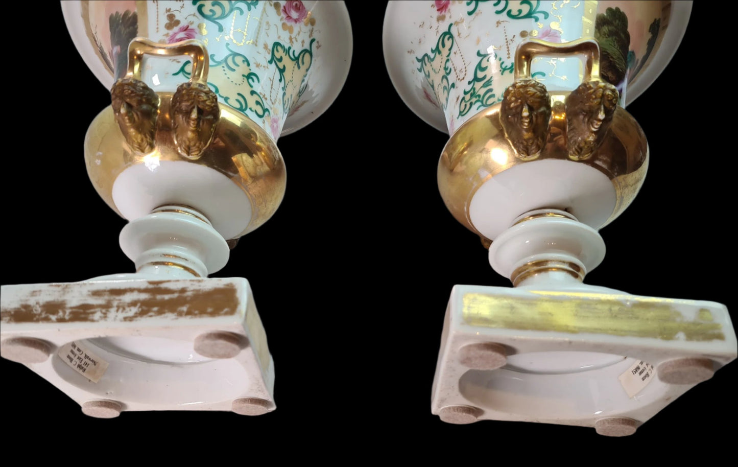 Lovely Pair of Antique Old Paris (Vieux Paris) Gilted Urns early 19th c.
