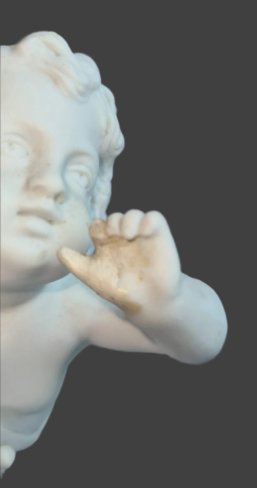 A Beautiful Pair Of Sevres Biscuit Porcelain Cherubim, On Cobalt Porcelain Plinths, 1776