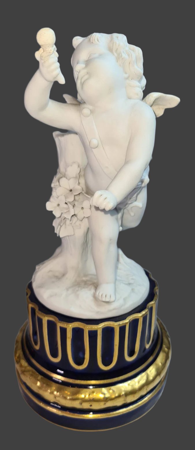 A Beautiful Pair Of Sevres Biscuit Porcelain Cherubim, On Cobalt Porcelain Plinths, 1776