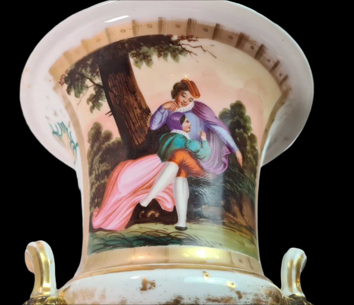 Lovely Pair of Antique Old Paris (Vieux Paris) Gilted Urns early 19th c.