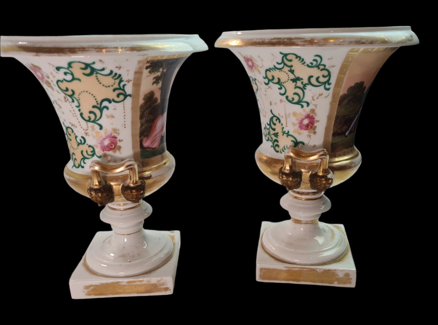 Lovely Pair of Antique Old Paris (Vieux Paris) Gilted Urns early 19th c.