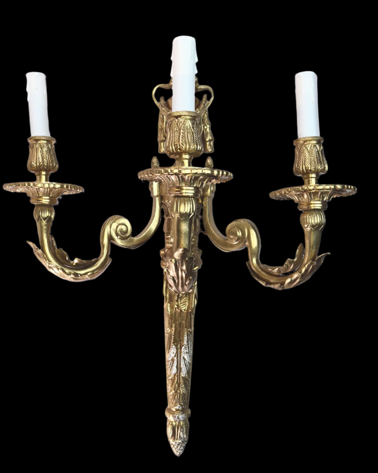 Magnificent Large Brass Ornate Wall Sconce With 3 Fixtures