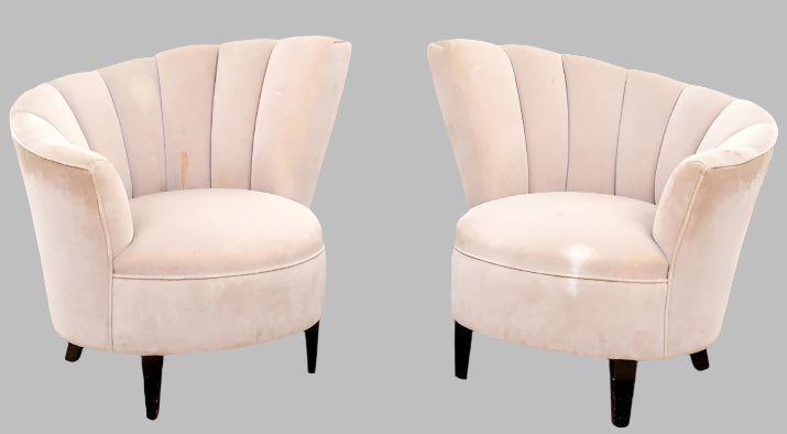 Fabulous Pair of Curved Channel Back Accent Chairs in Glamorous Art Deco flare