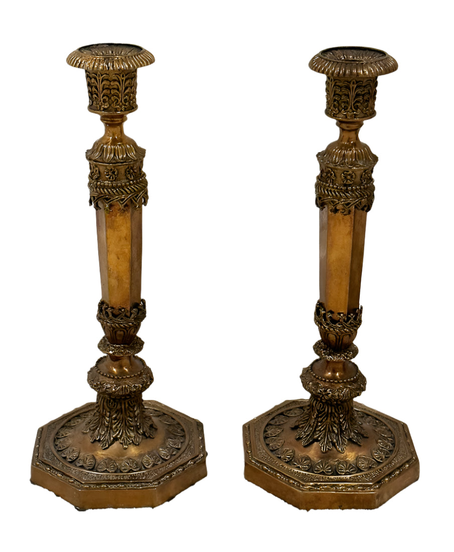 Fabulous Pair Of Antique French Bronze Candlesticks - 15" Tall