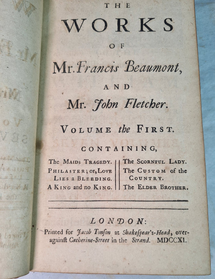 The Works Of Francis Beaumont And John Fletcher, 7 Volumes, Printed 1711.