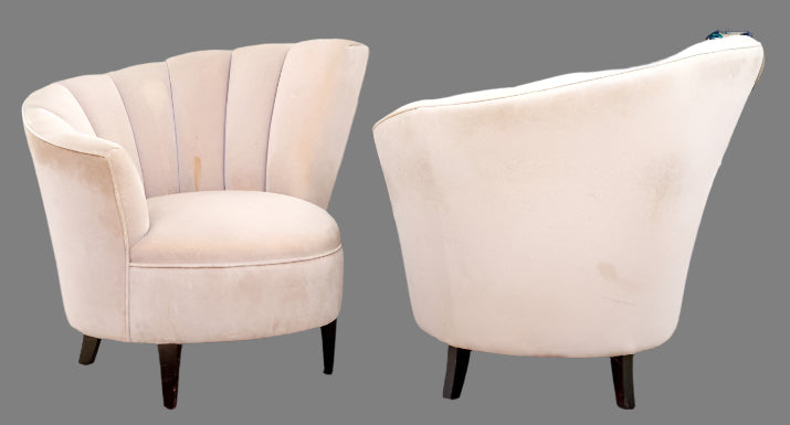 Fabulous Pair of Curved Channel Back Accent Chairs in Glamorous Art Deco flare