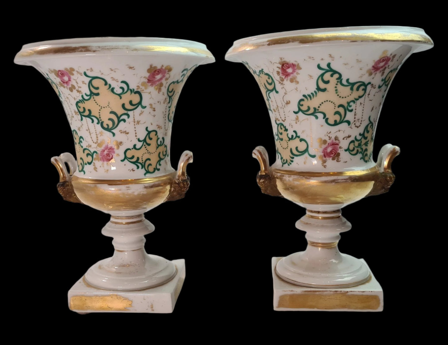 Lovely Pair of Antique Old Paris (Vieux Paris) Gilted Urns early 19th c.