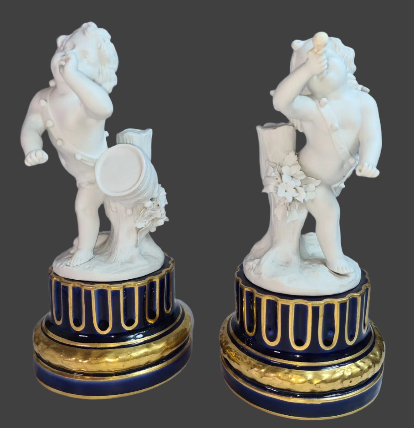 A Beautiful Pair Of Sevres Biscuit Porcelain Cherubim, On Cobalt Porcelain Plinths, 1776