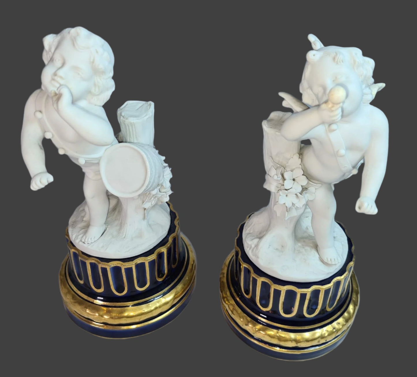 A Beautiful Pair Of Sevres Biscuit Porcelain Cherubim, On Cobalt Porcelain Plinths, 1776