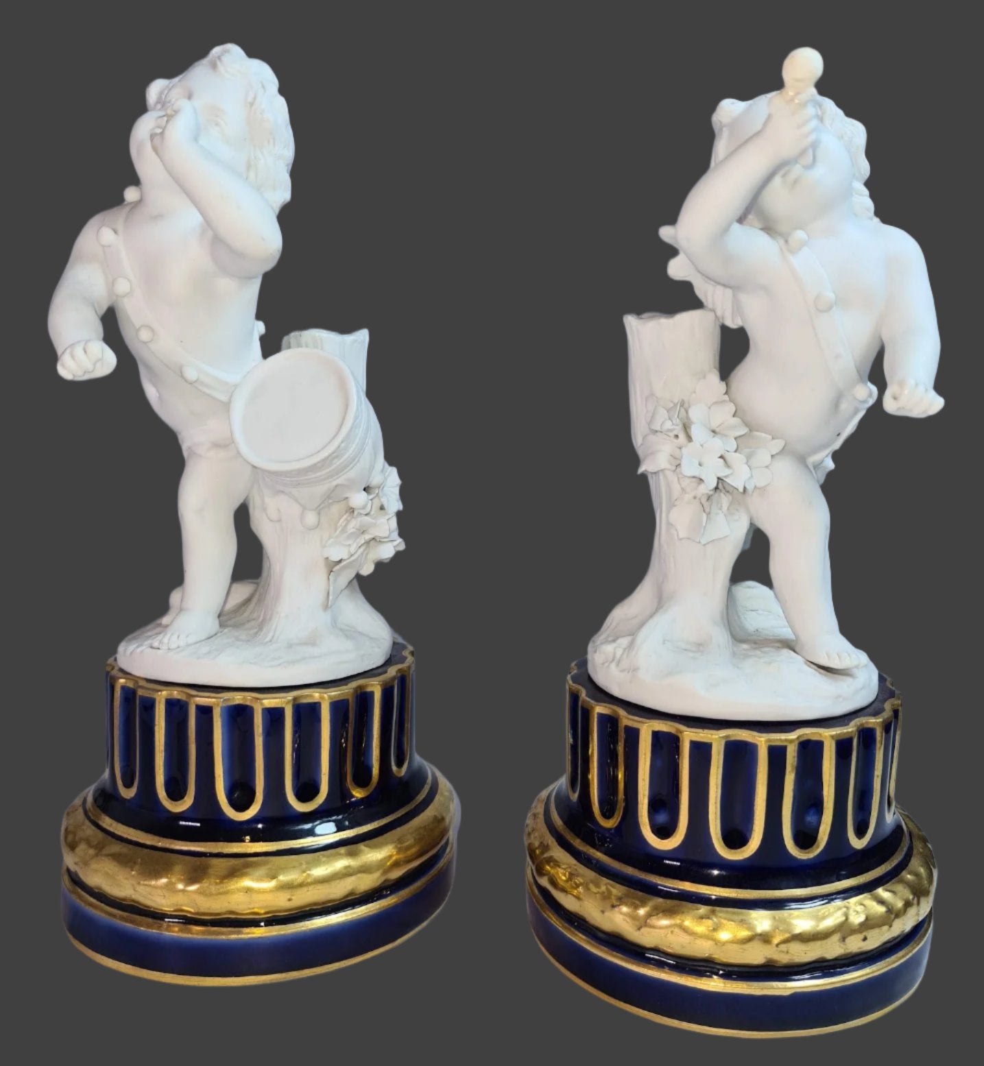 A Beautiful Pair Of Sevres Biscuit Porcelain Cherubim, On Cobalt Porcelain Plinths, 1776