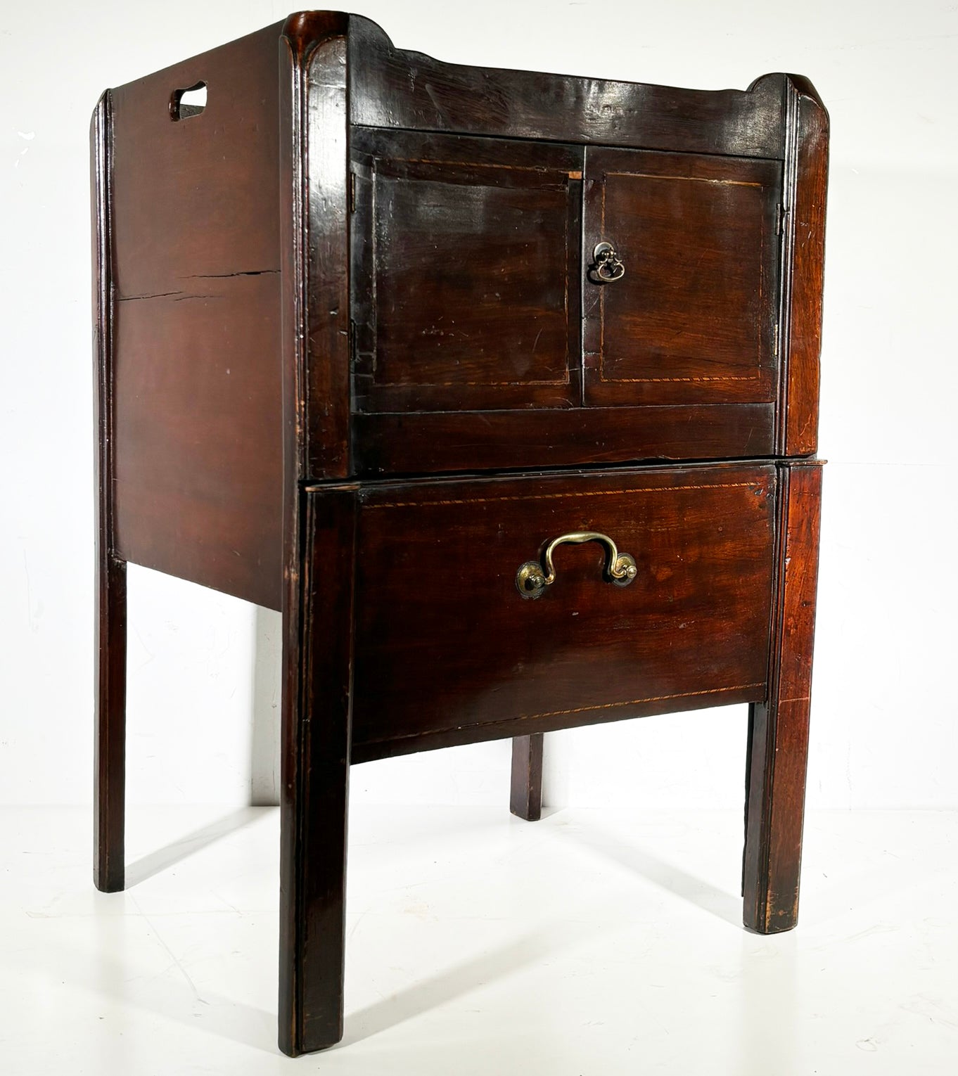 Rare Late 18th Century George III Bedside Table - Banded And Inlaid Mahogany