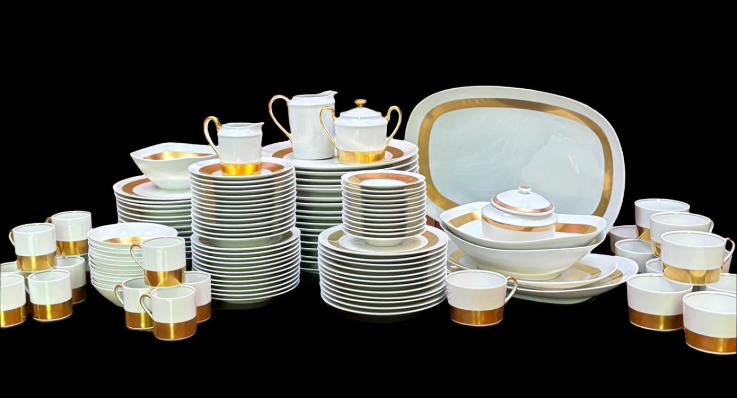 Rare Extraordinary Gilt Banded Dinner Service For 12 Plus Many Extra Pieces, Ceralene By A Raynaud & Co Limoges, France