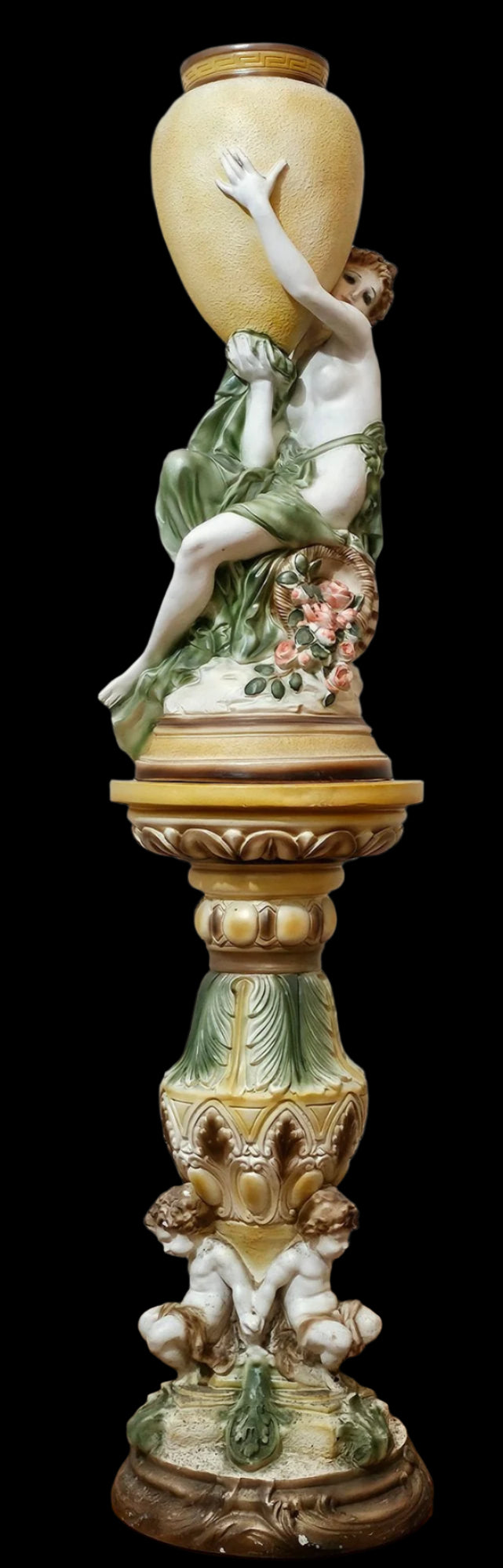 Spectacular Large Italian Plaster Pedestal And Vase
