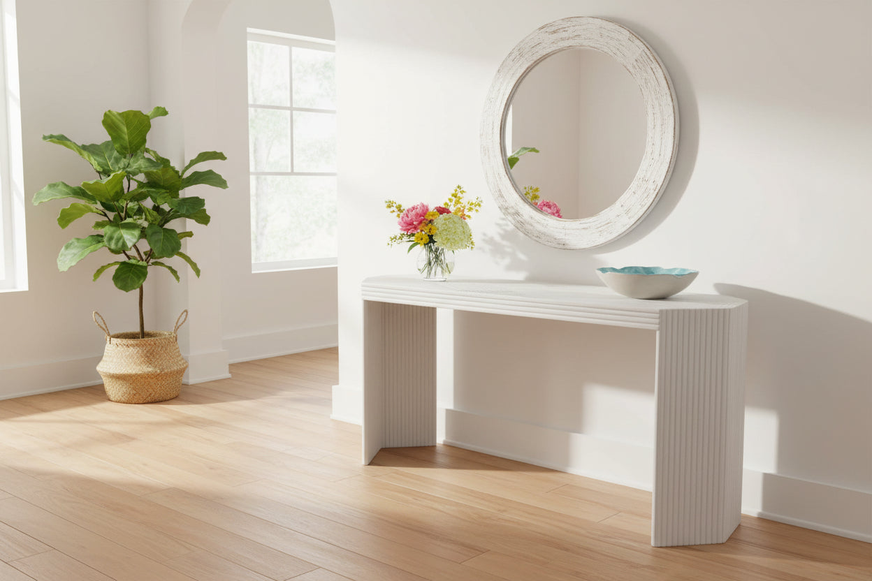 Unique MCM Bamboo Marquetry Console Table