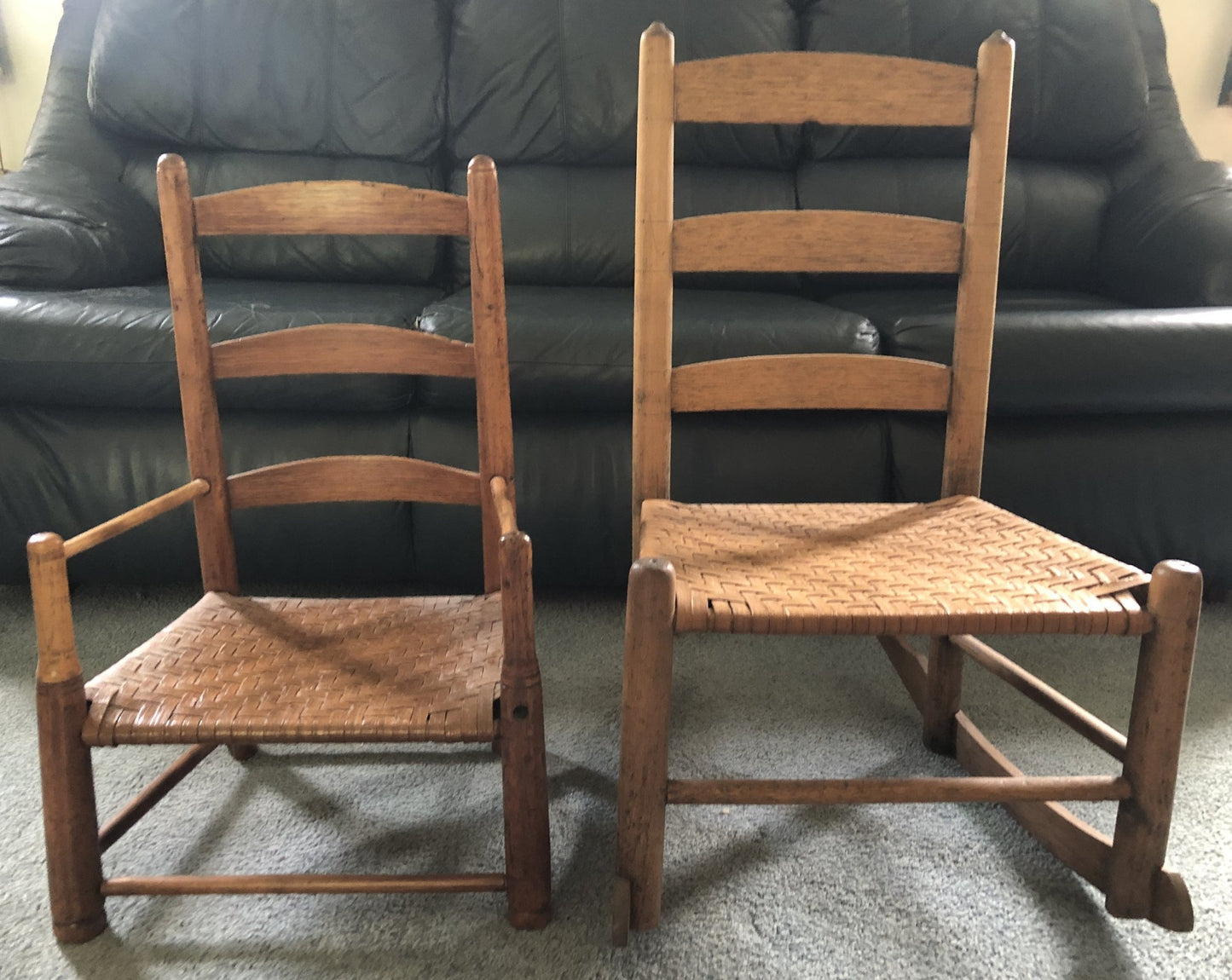 2 Antique Child Chairs w/ Cane Seats- 1 is a rocker