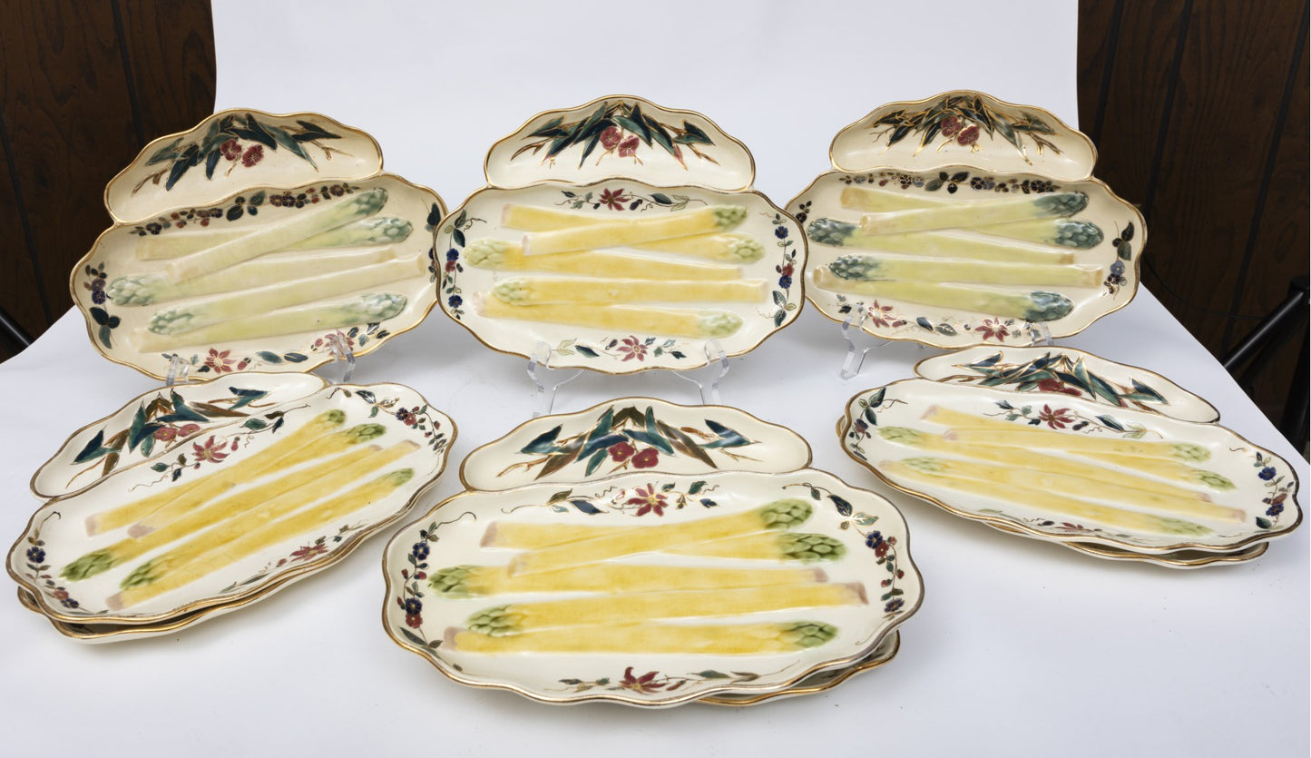 Antique Porcelain Asparagus Dishes- Set Of 10