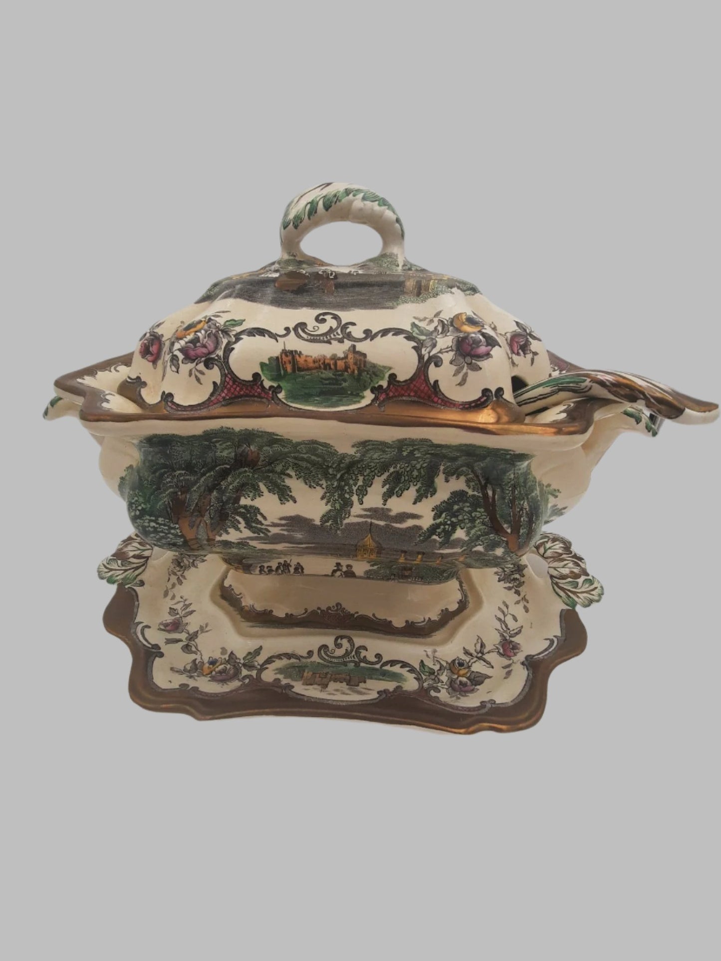 Antique 19th Century LEEDS By MASON Ironstone Soup Tureen With Ladle And Underplate