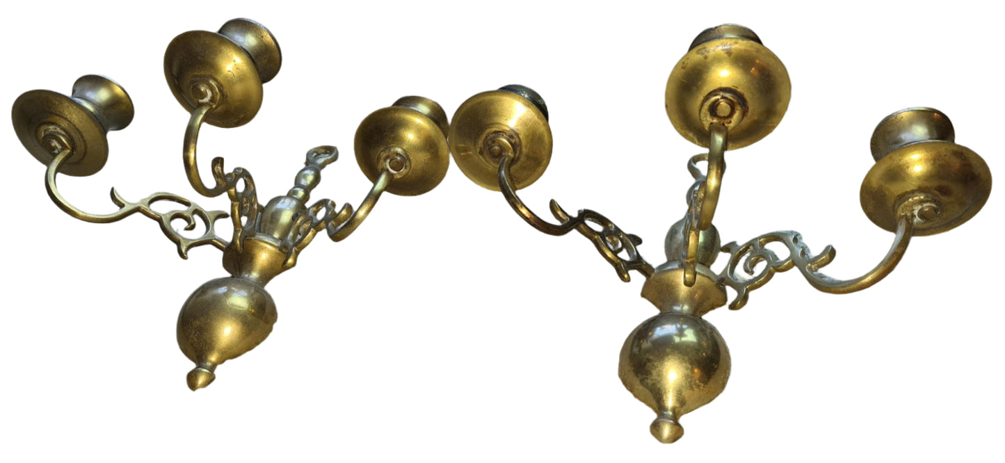 Pair of Vintage Brass Wall Sconces - Candle Holder
