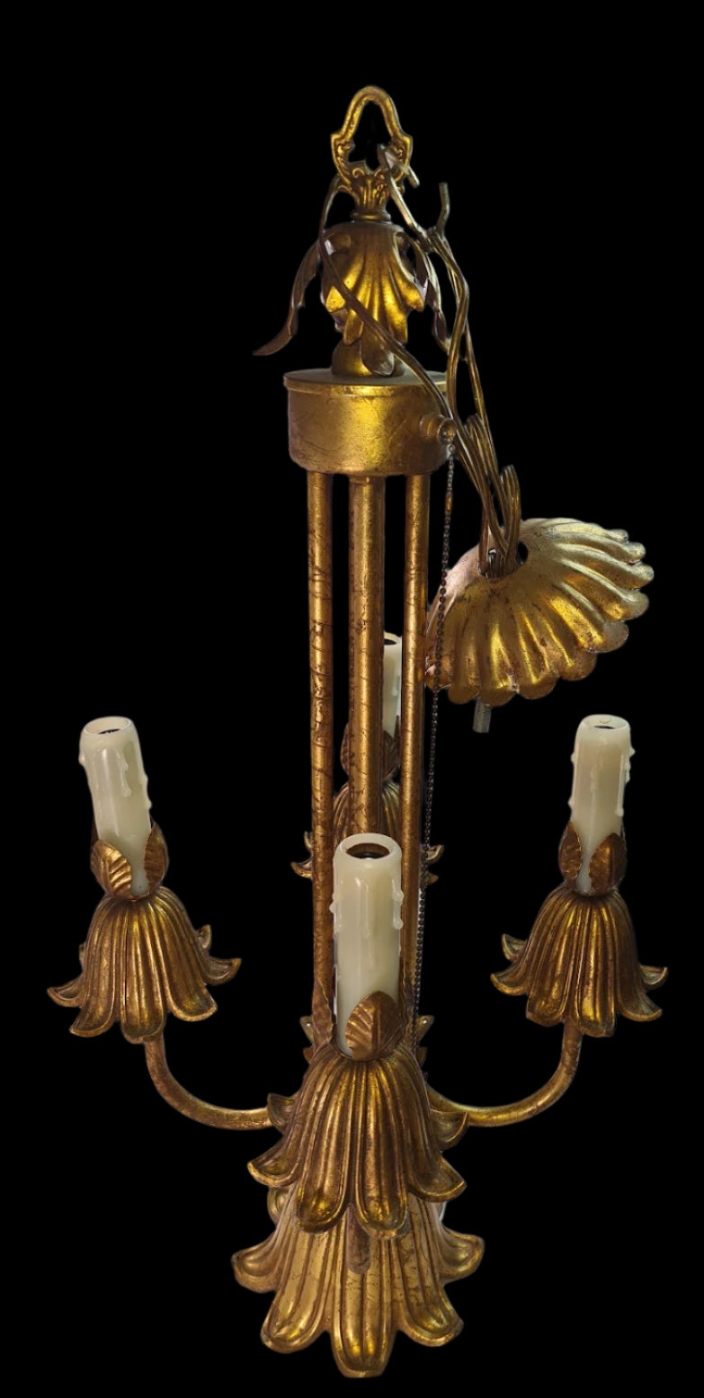 Unique French Gilded Bronze 5 Light Antique Chandelier