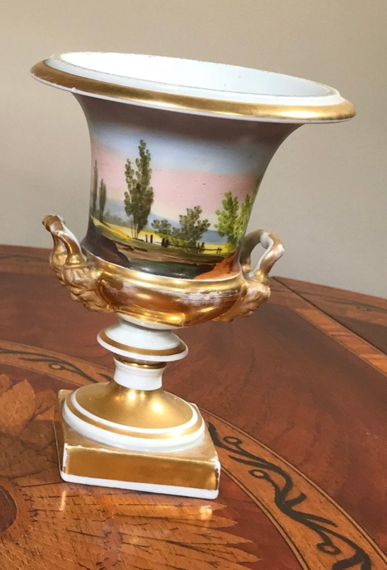 Antique 19th Century Urn, Porcelain de Paris Hand Painted and Gilded