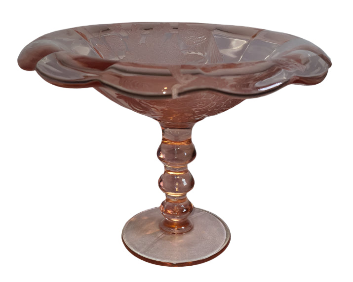 Vintage PADEN CITY Peacock and Wild Rose CHERIGLO Pink Compote with Pedestal, Depression Glass