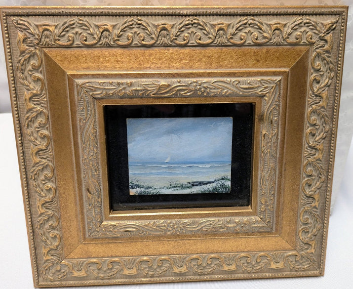 Vintage Oil on Board Painting, Ornate Double Framed, Signed SMJ