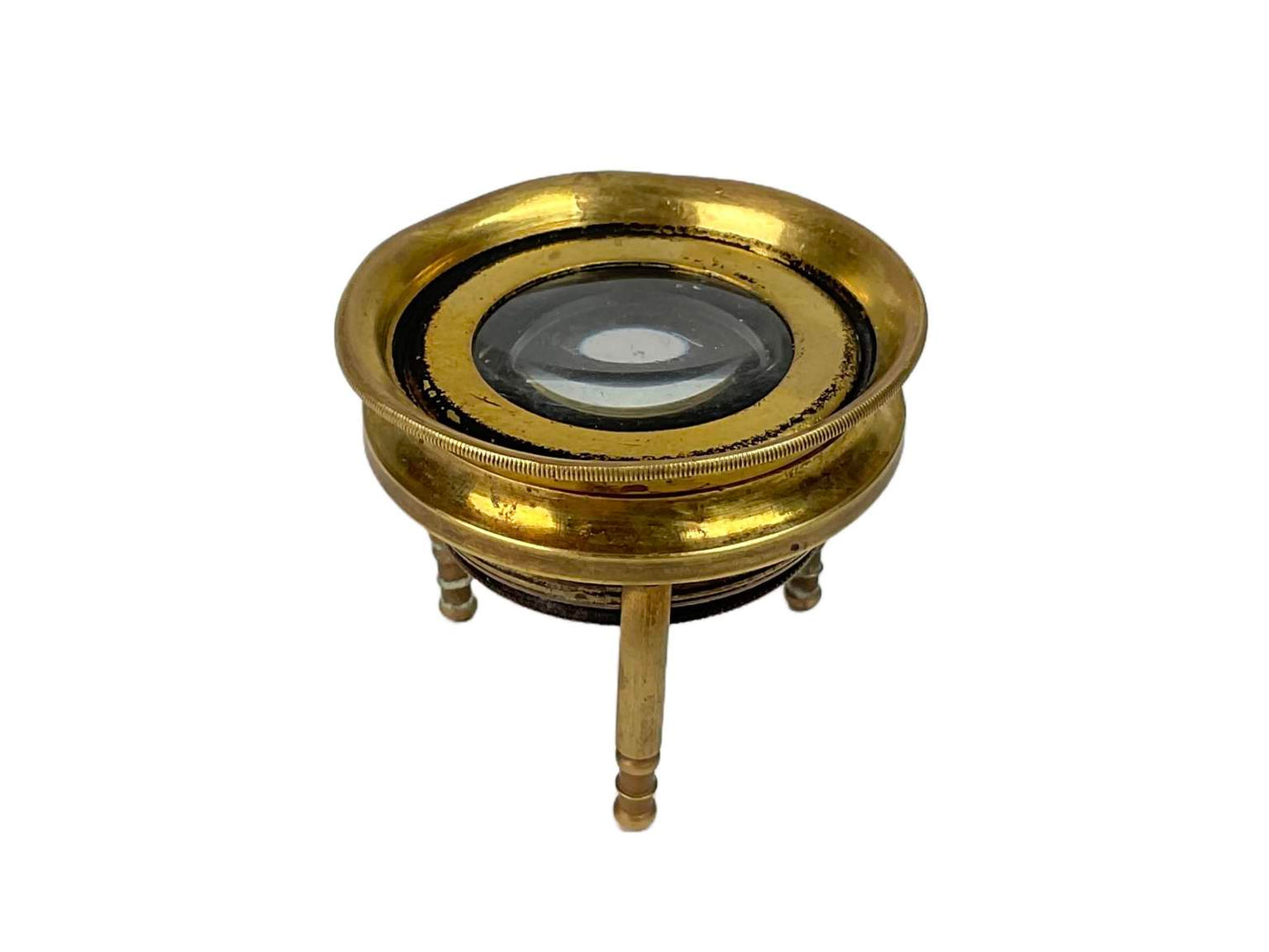 Antique Brass Loupe Magnifying Glass With Brass Tripod