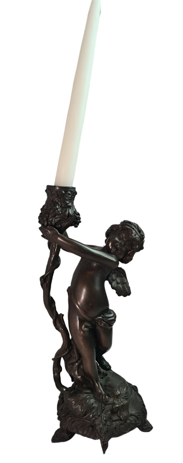 19th Century Antique Cherub Bronze Candle Holders European