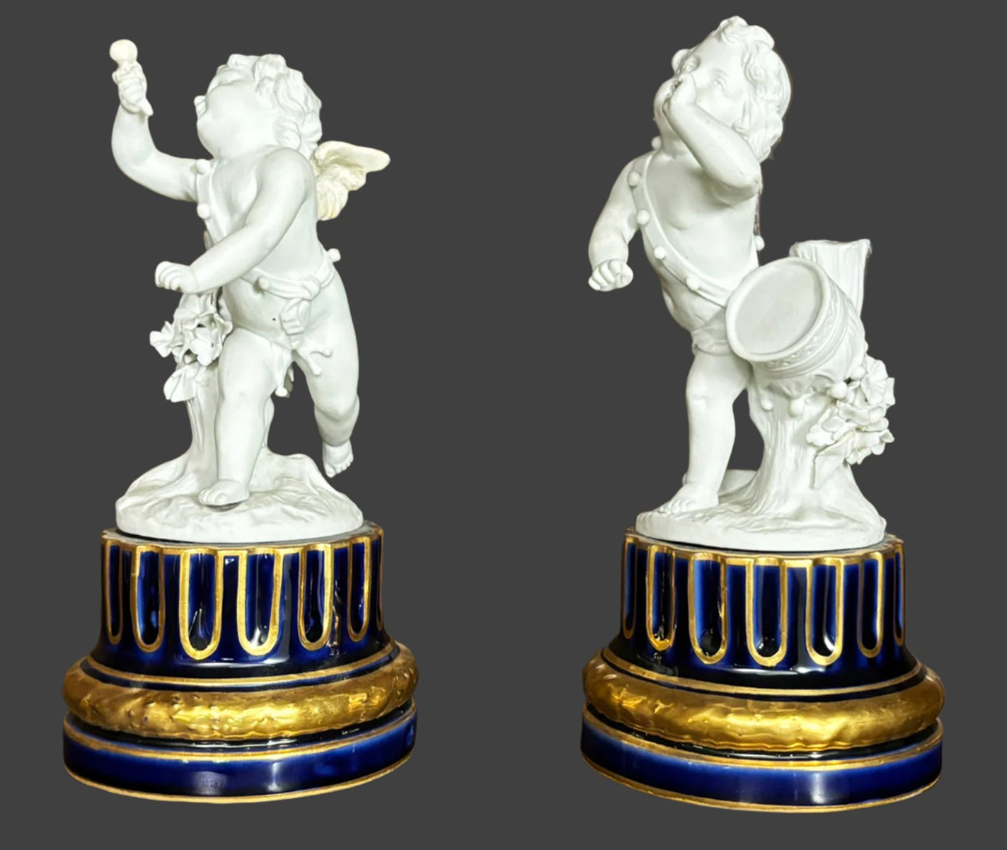A Beautiful Pair Of Sevres Biscuit Porcelain Cherubim, On Cobalt Porcelain Plinths, 1776