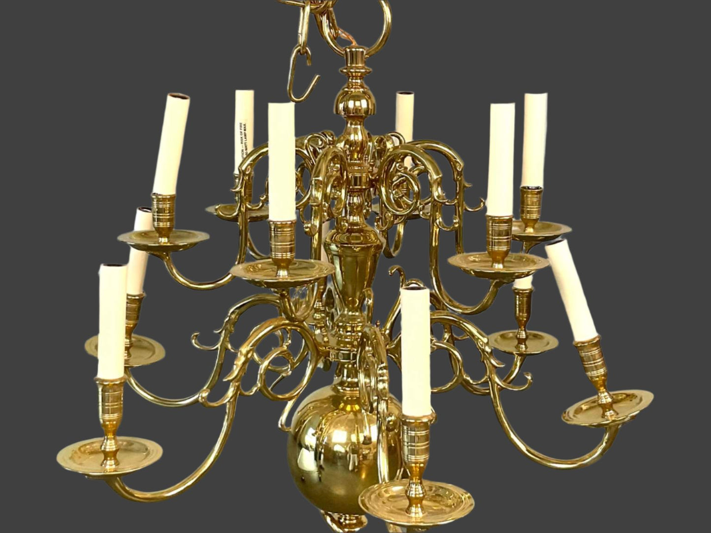 Virginia Metalcrafters Williamsburg Solid Brass 12-Light Chandelier