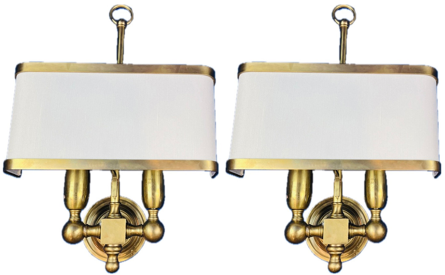 Pair of High Quality Italian Custom Made Brass Wall Sconces With Shades