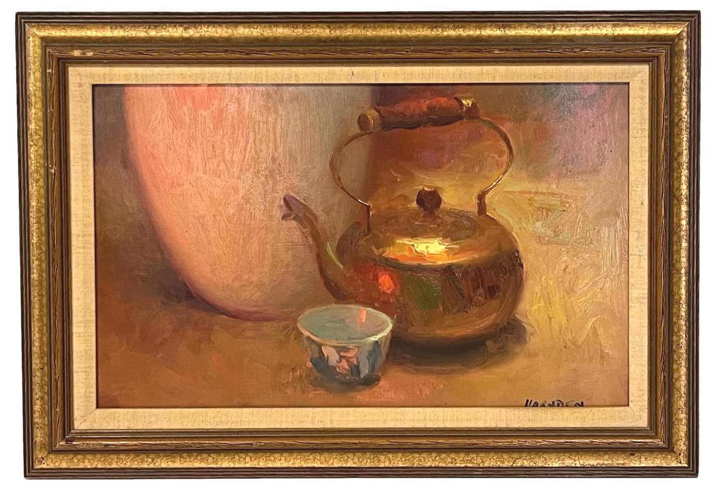 William Harnden ( American, 1920-1983 ) Teapot Still Life Oil on Board