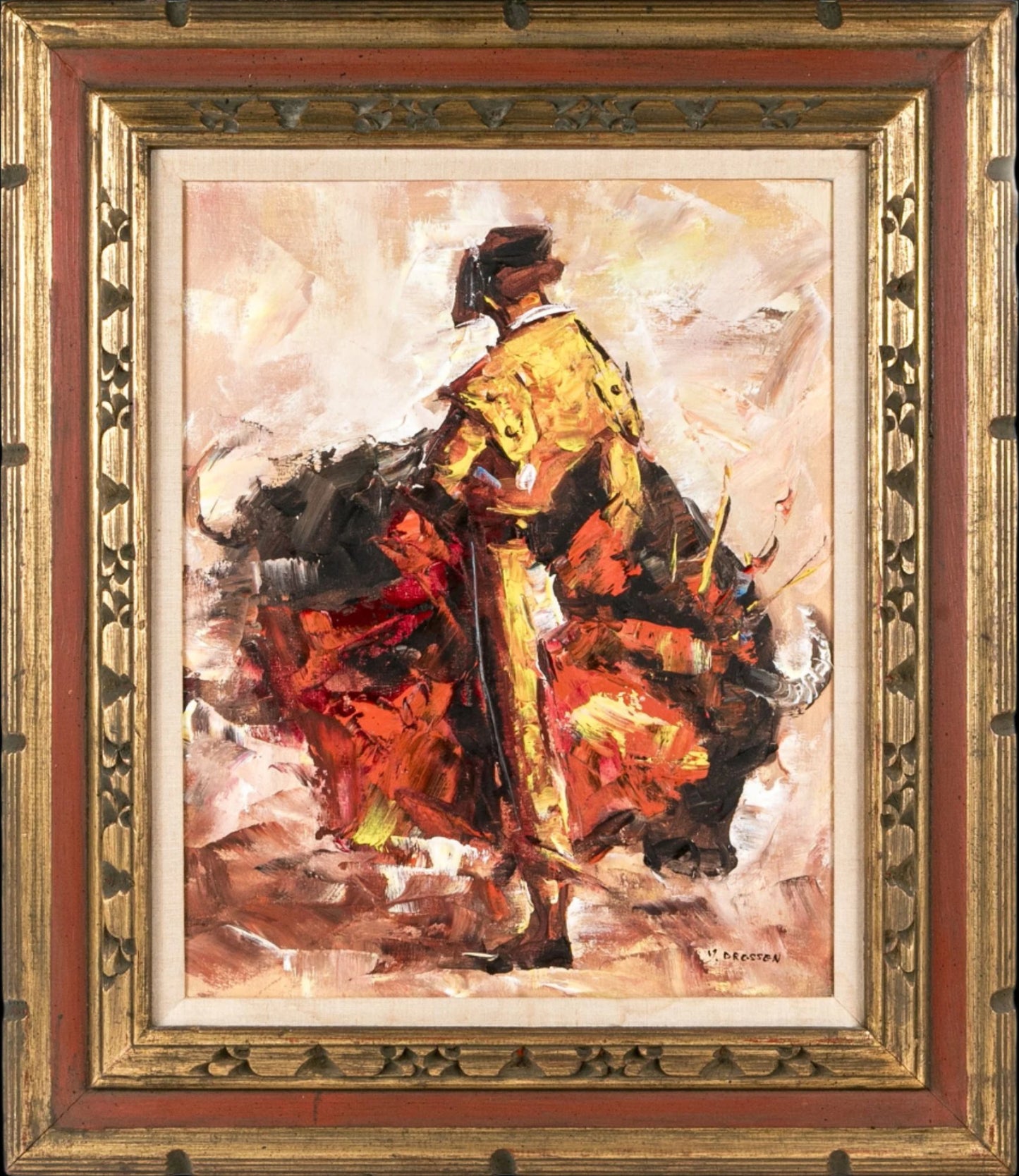 Impressive Matador With Bull, Oil on Canvas, Signed