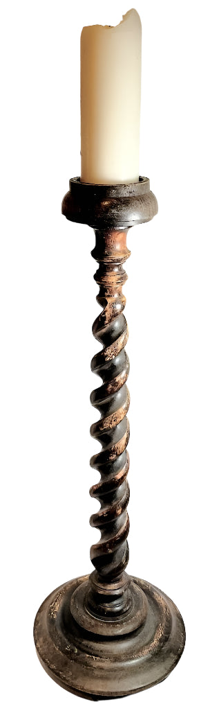 English 19th Century Oak Barley Twist Candlestick