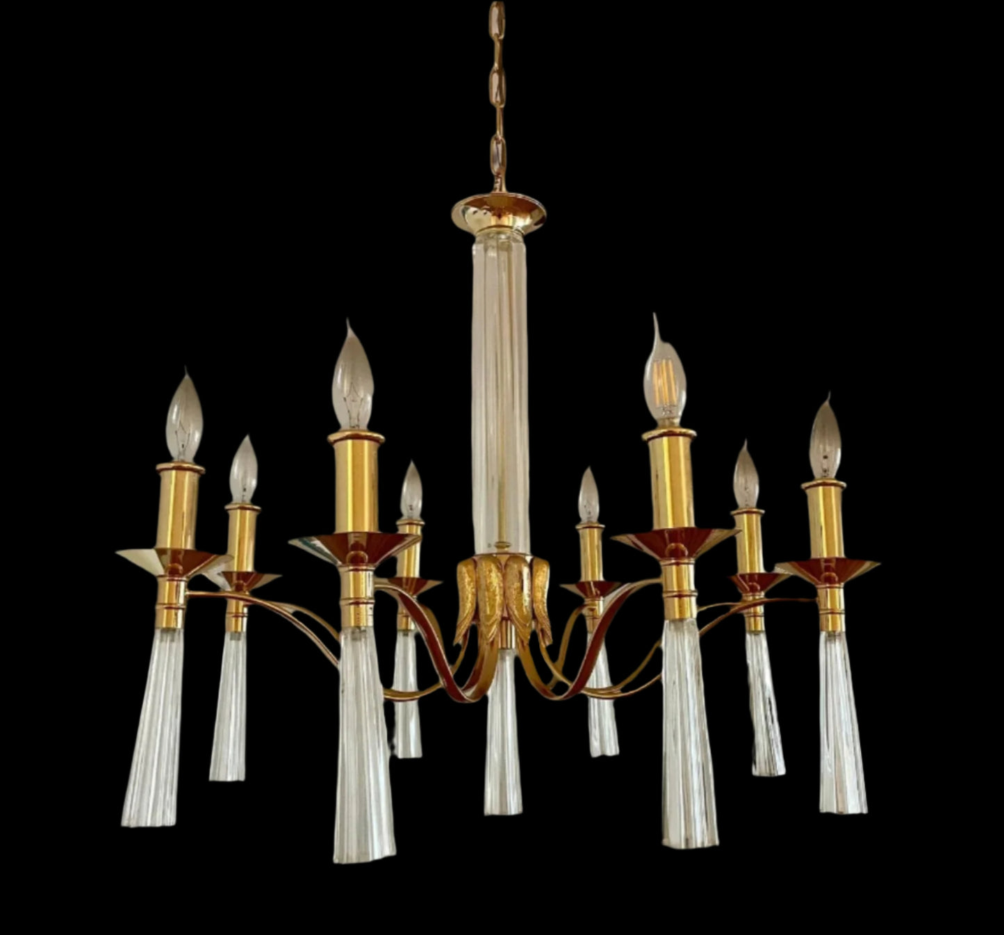 Stunning Venetian Crystal & Brass Eight Light Chandelier