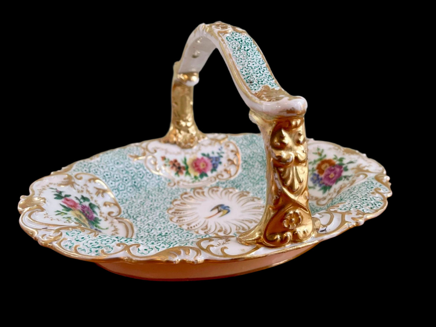 Beautiful Antique Hand Decorated Porcelain Basket