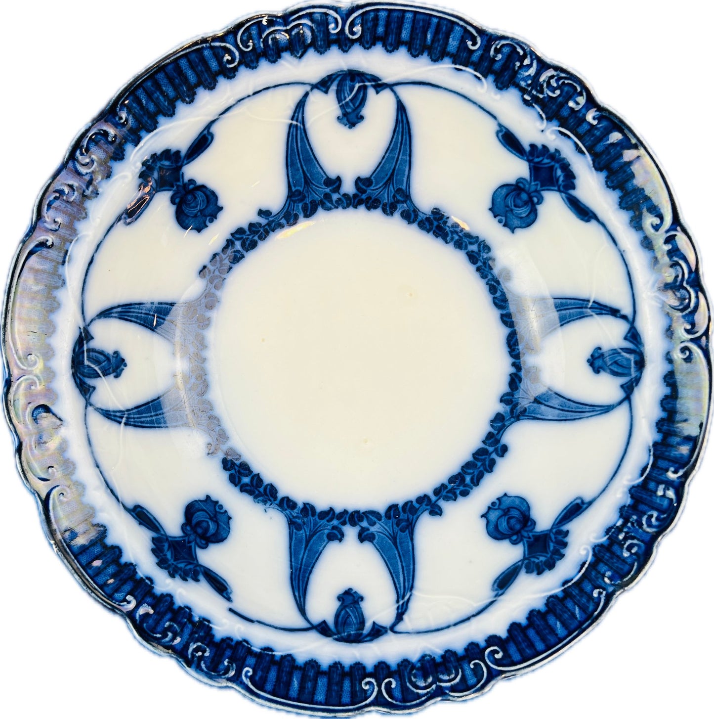 Antique Wood & Sons Caronia Royal Blue Semi-Porcelain Rimmed Bowl - Signed On Base