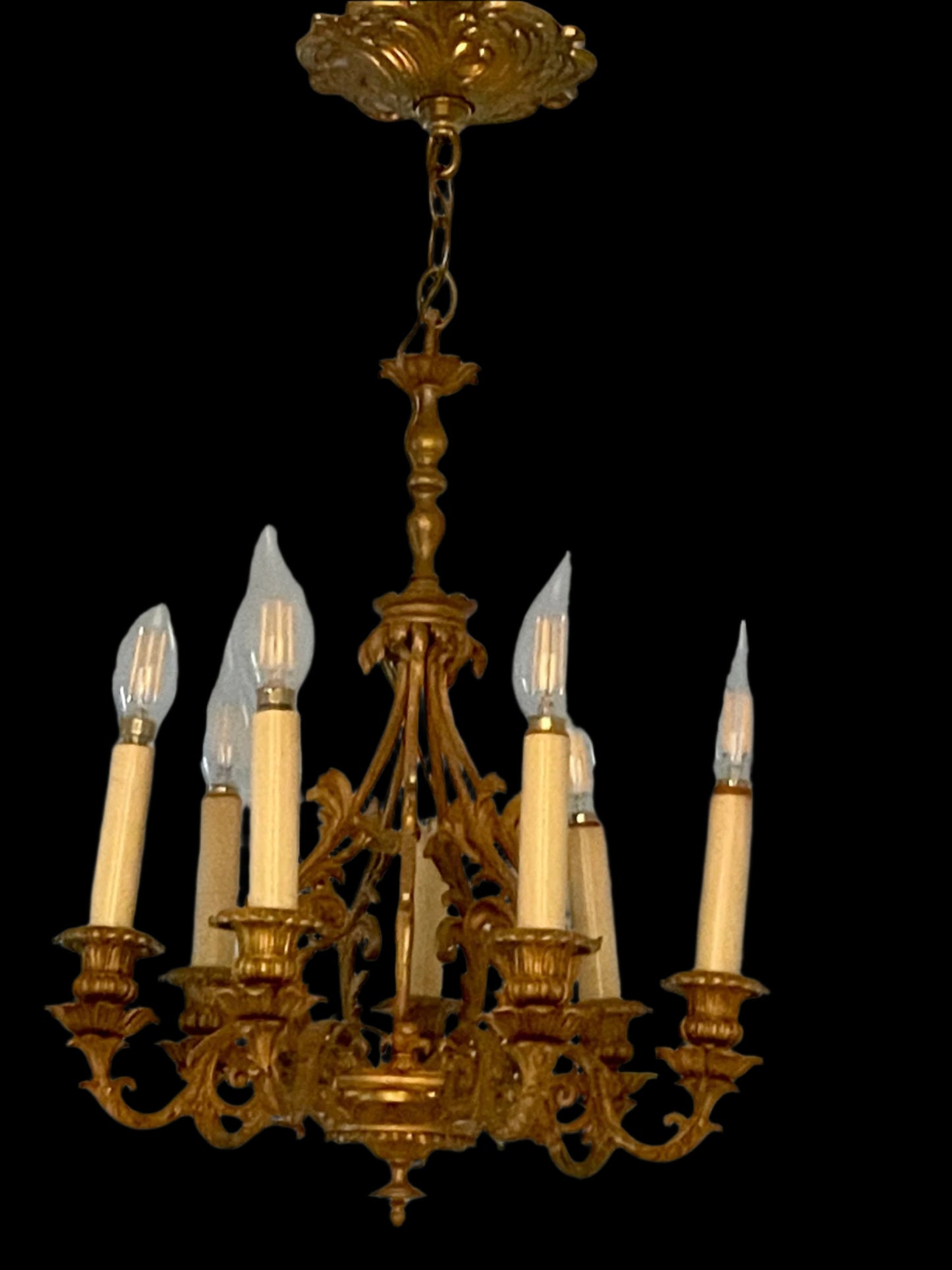 Fabulous Vintage French Brass Chandelier with Six Arms