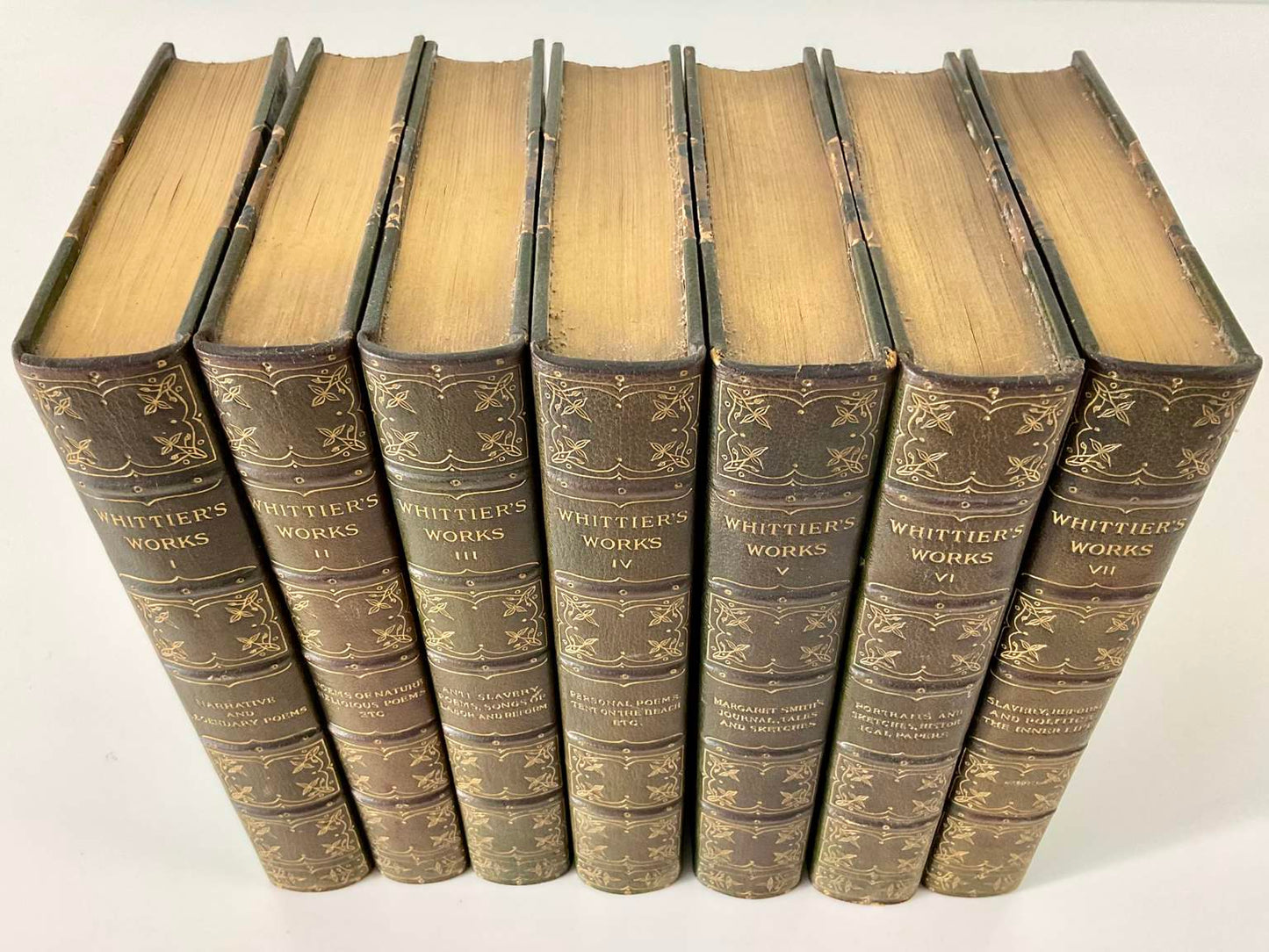 Antique John Greeleaf Whittier Complete Writings, 7 Volume Complete Set
