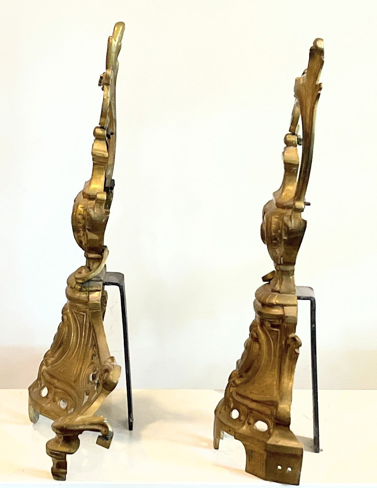 Brass Fireplace Andirons With French Ewer Style Finial Design