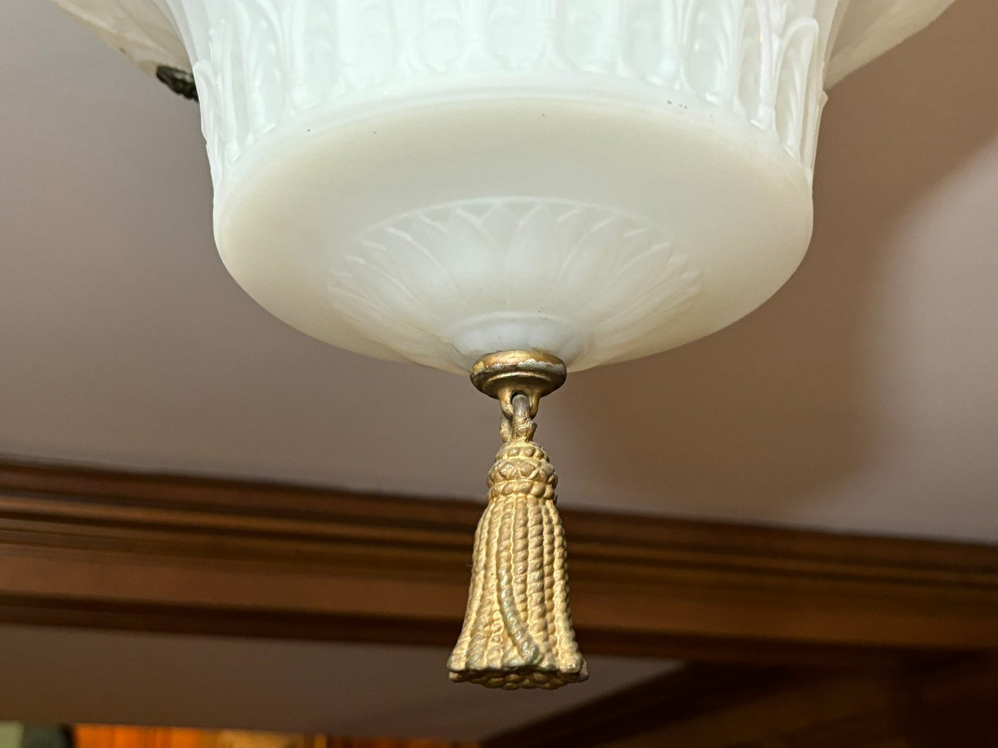 An Elegant Milk Glass And Brass Lighting Fixture - Library