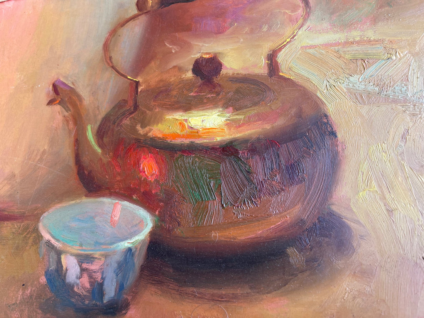 William Harnden ( American, 1920-1983 ) Teapot Still Life Oil on Board