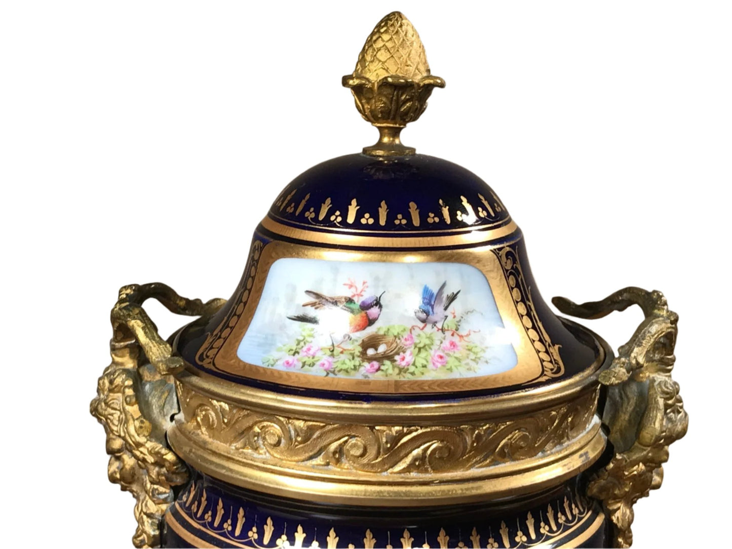 Spectacular French Sevres Urn with Lid on Gilded Bronze Ormolu Stand 1763