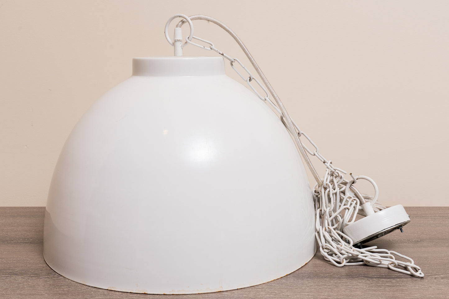 Enameled White Metal Dome Light Fixture