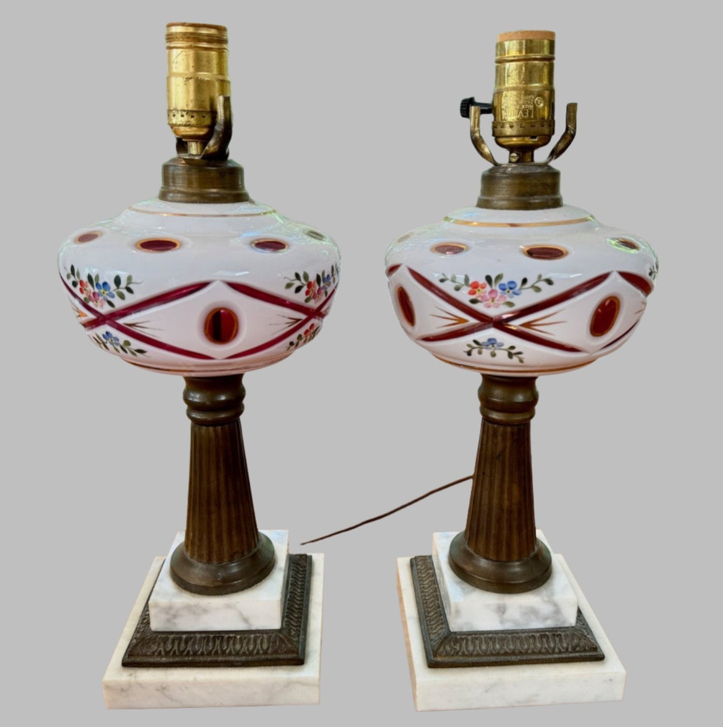 Beautiful Pair of Vintage Bohemian Art Glass Lamps