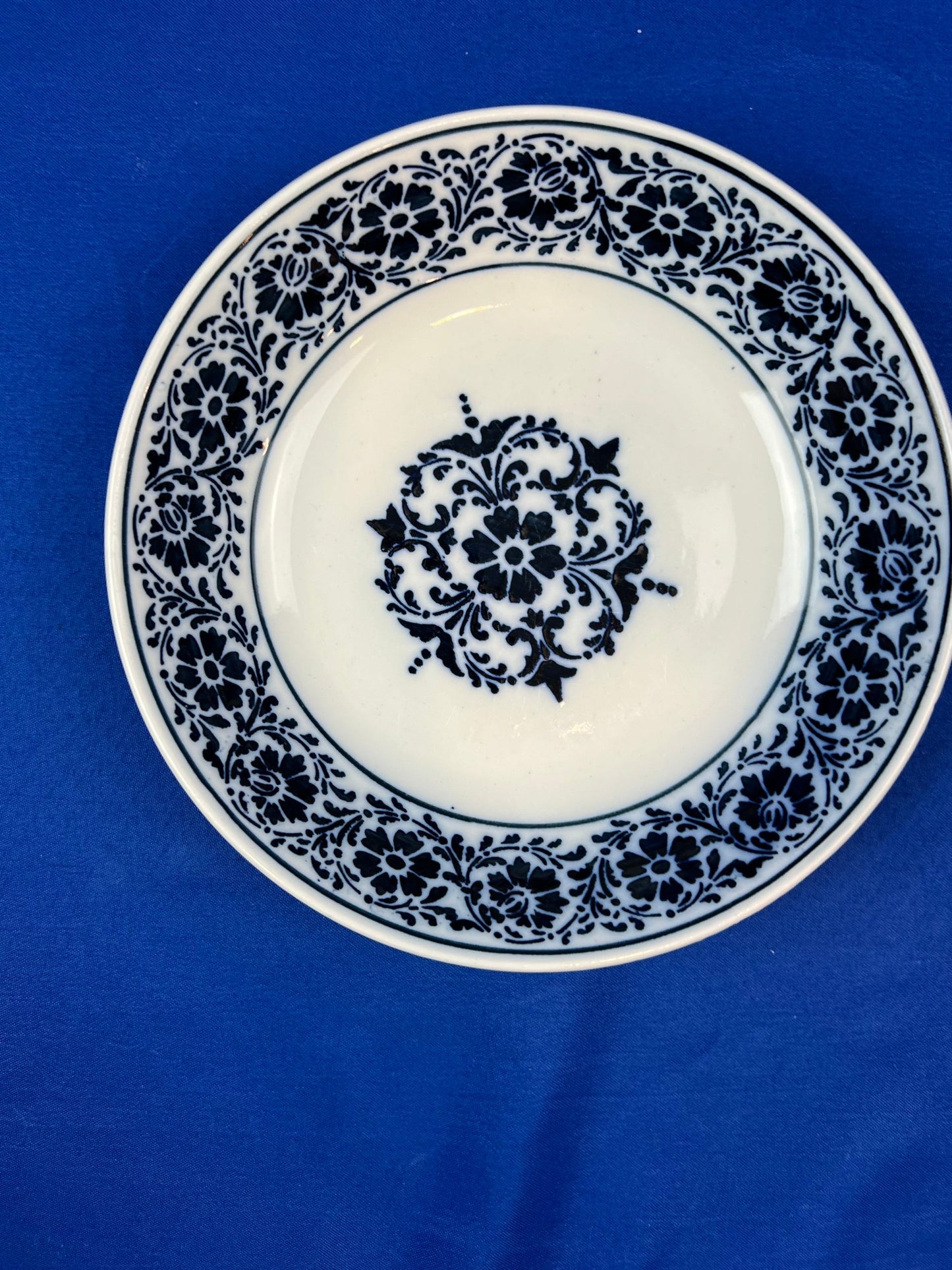 Antique Opaque Luneville France Flow Blue Rimmed Bowl - Signed On Base