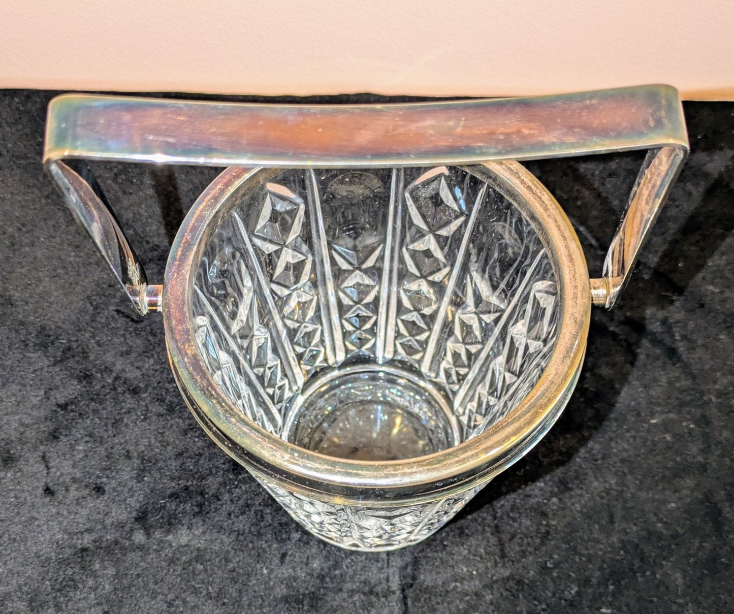 Vintage Val St. Lambert Crystal & Silver Plate Ice Bucket, Signed