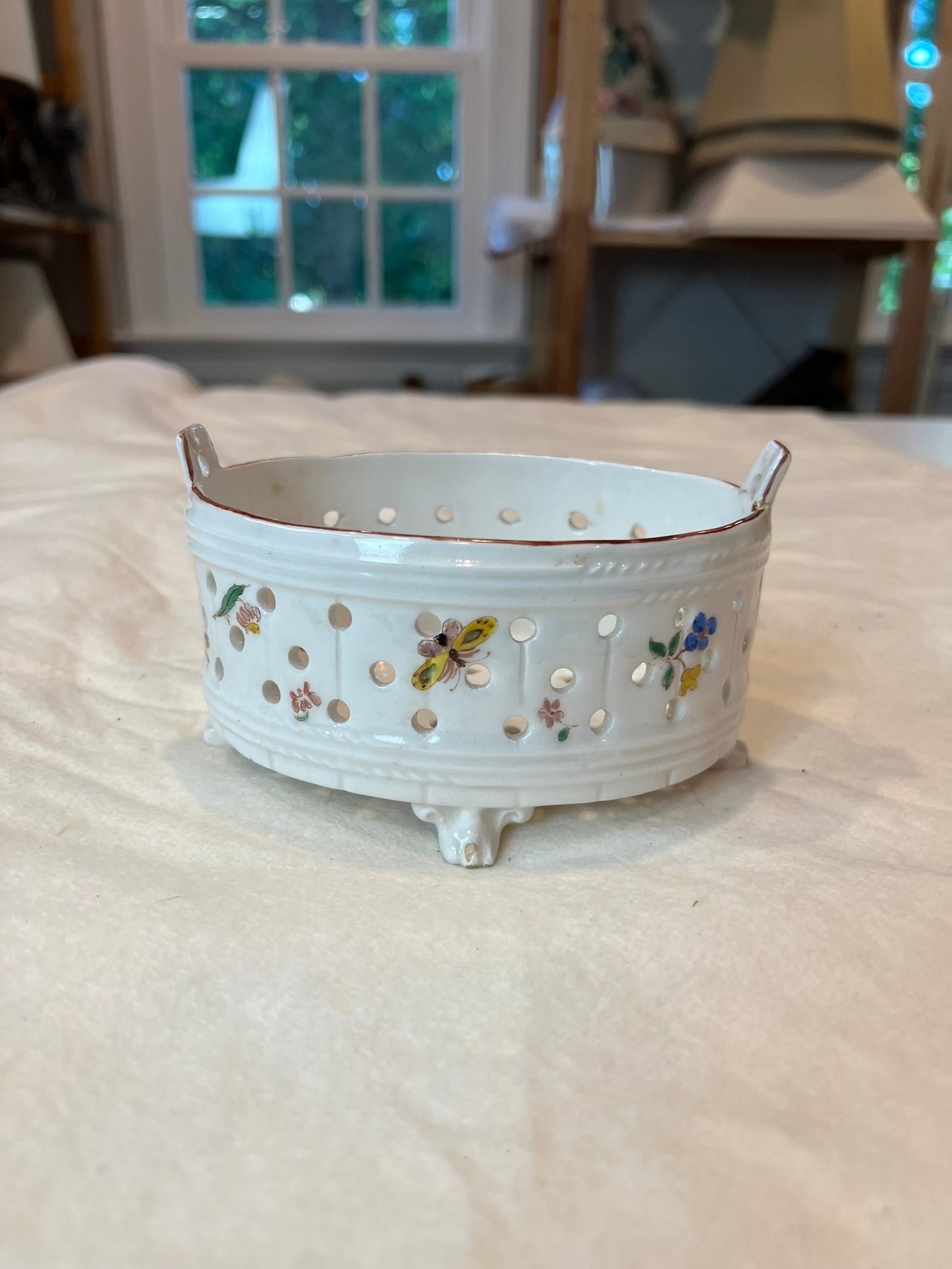 Vintage Hand Painted Italian Pottery, Footed Berry Strainer - Charming Piece! - Signed "Italy"