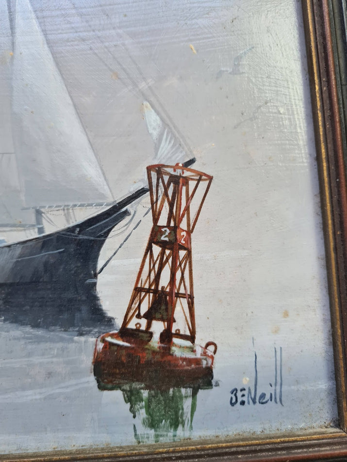 Original "Sailing" Oil on board, Signed Ben E Neill (1914-2001 American)