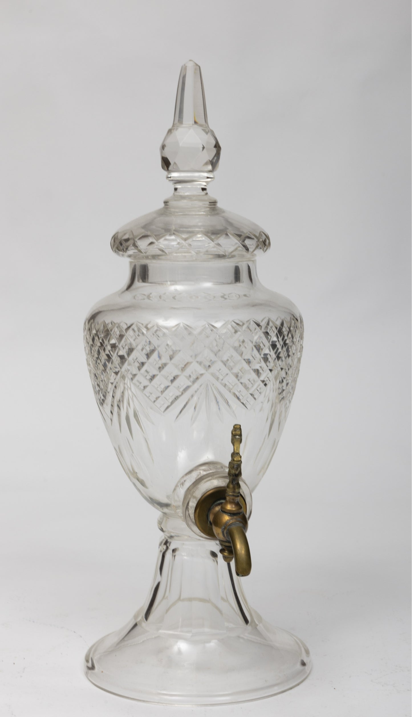 Antique French Cut Crystal Tall Decanter With Spigot